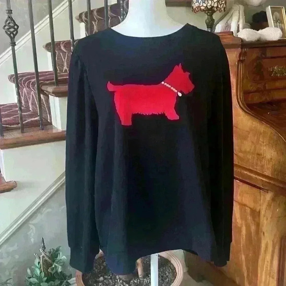 Charter Club Vintage Scottie embellished Swiss Terry sweatshirt. XXL Black/Red - Picture 2 of 12
